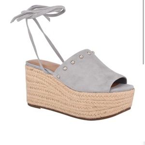 NIB NWT Marc Fisher Verena Lace Up Wedge Espadrille in Light Blue size 8.5